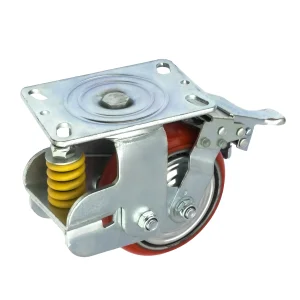 SSLpb 63 - Подпружиненное большегрузное полиуретановое колесо 150 мм (поворот. с тормозом, площадка, шарикоподш.)